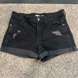 Old Navy Women’s Denim Mid Rise Boyfriend Shorts Black 6